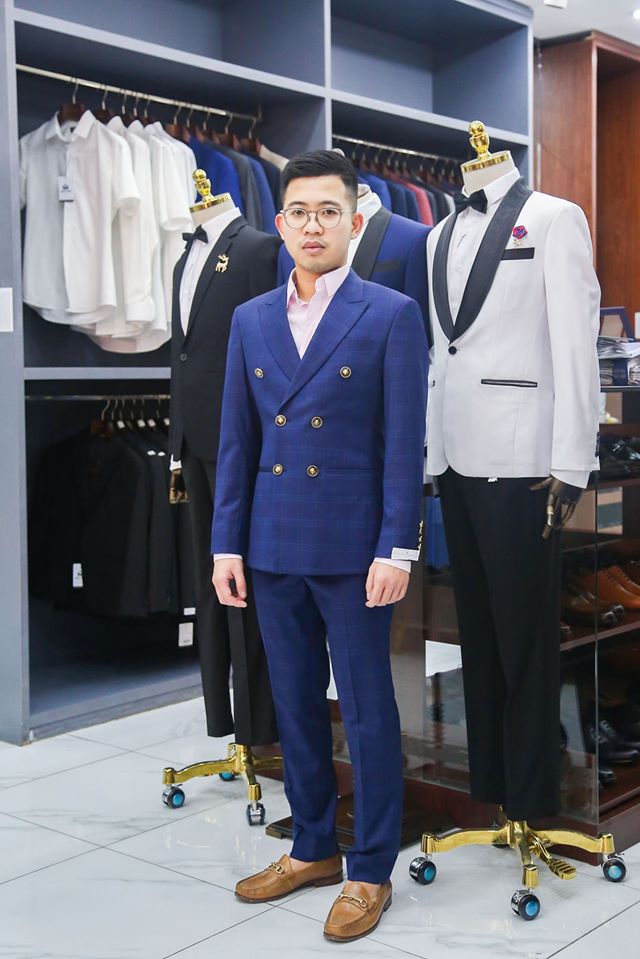 Bộ Suit Xanh 2 Hàng Khuy Sọc Caro