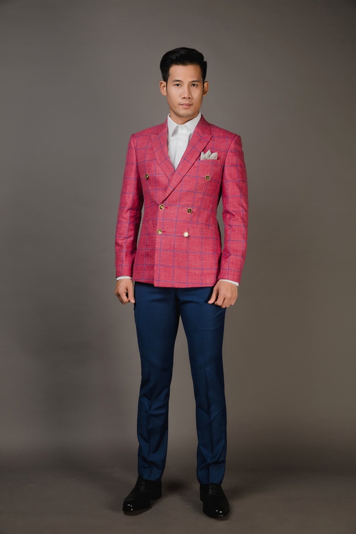 Áo Khoác Blazer Nam Caro Đỏ Tươi- Cổ Ve Ngược - 6 Nút Cài Chòm - 25002 - 1