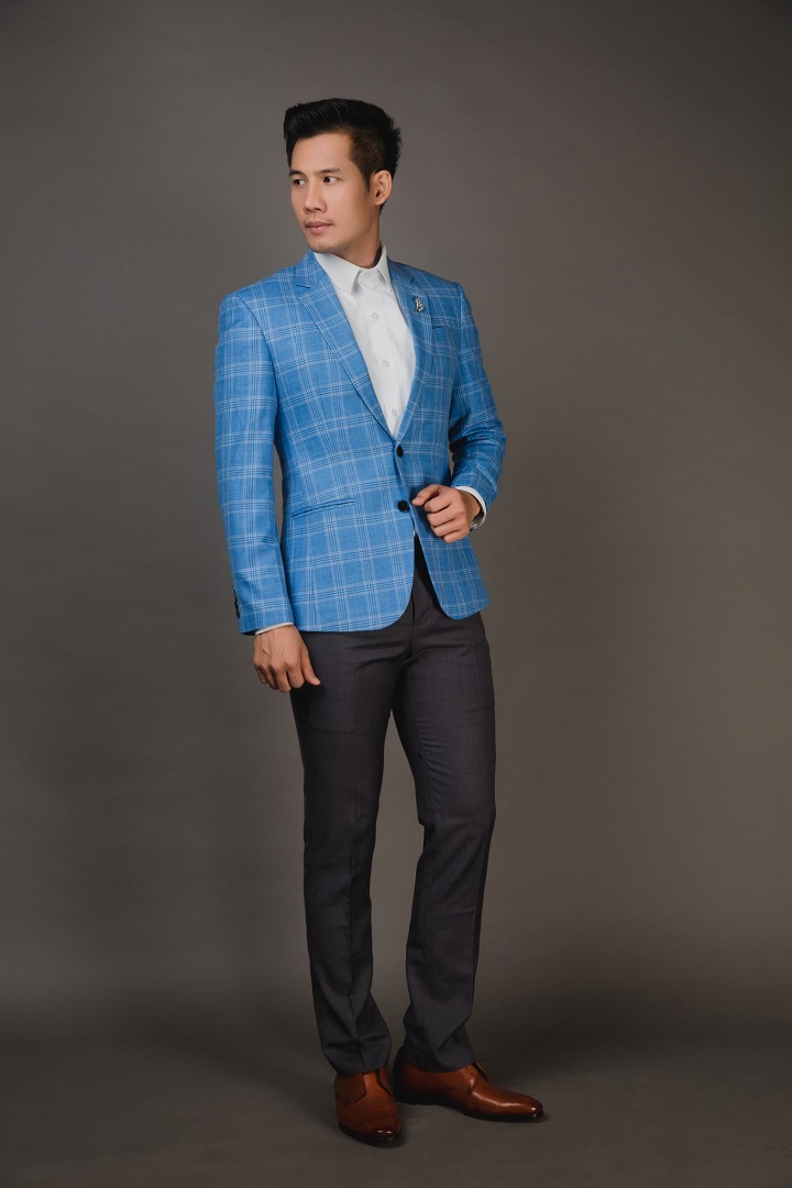 Áo Khoác Blazer Nam Caro Xanh Ngọc- Cổ Ve Xuôi - 2 Nút - 25010 - 4