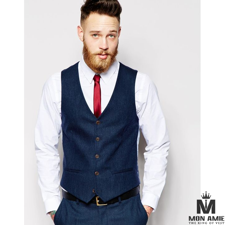 Navy Blue Wool Suit Vest