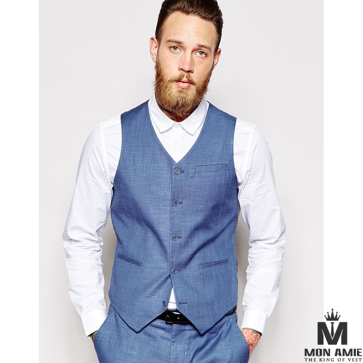 Light Blue Wool and Linen Vest