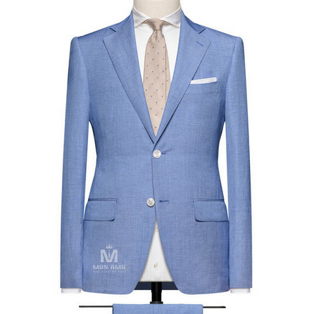 Sky Blue Faux Uni Composed Of Wool And Linen Suit SG13DT60111