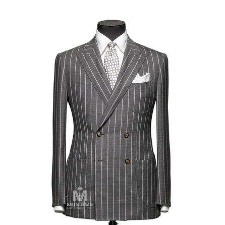 Stripes Grey Peak Label Suit BAR15042