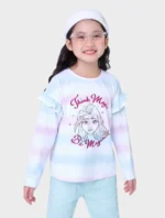 Áo phông bé gái dài tay phối bèo