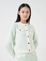 Áo khoác len nữ phối lông họa tiết - Ảnh 2