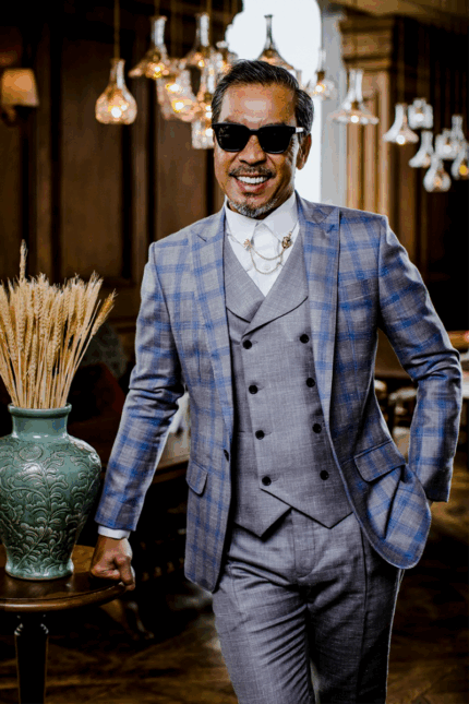 VEST 3 MẢNH XÁM CARO XANH