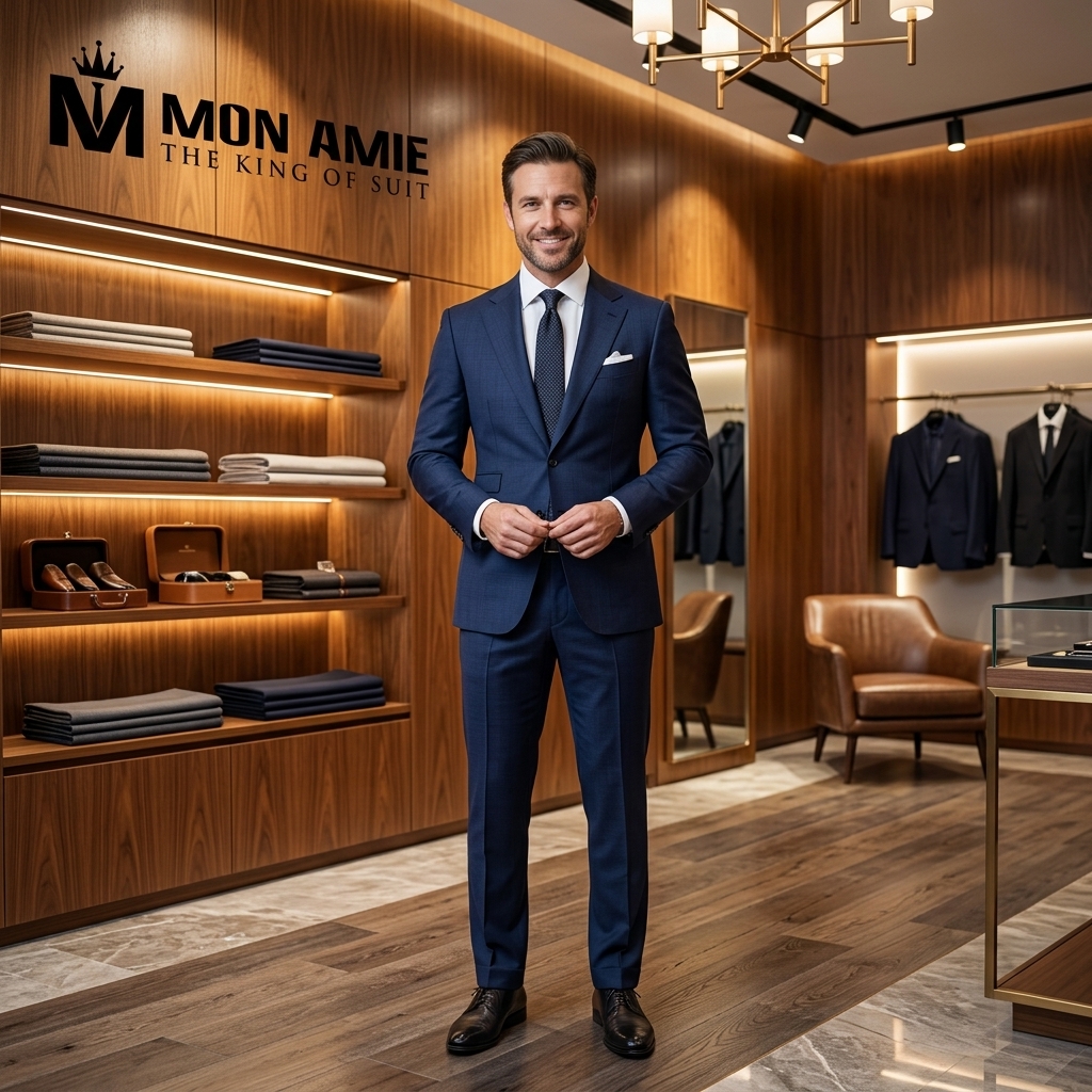 chi tiết may đo suit cưới 3 mảnh tại Mon Amie