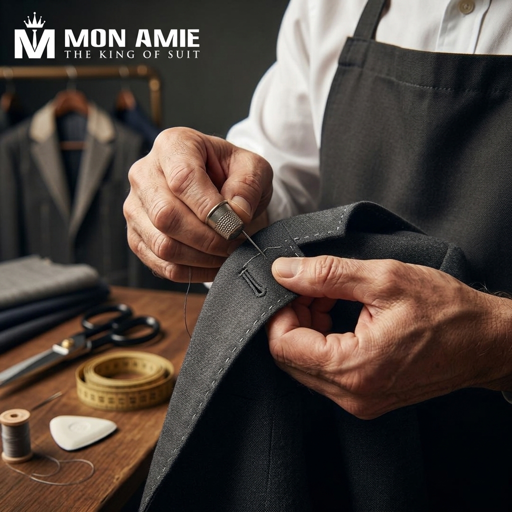 suit doanh nhân màu xanh navy cao cấp thiết kế bởi Mon Amie