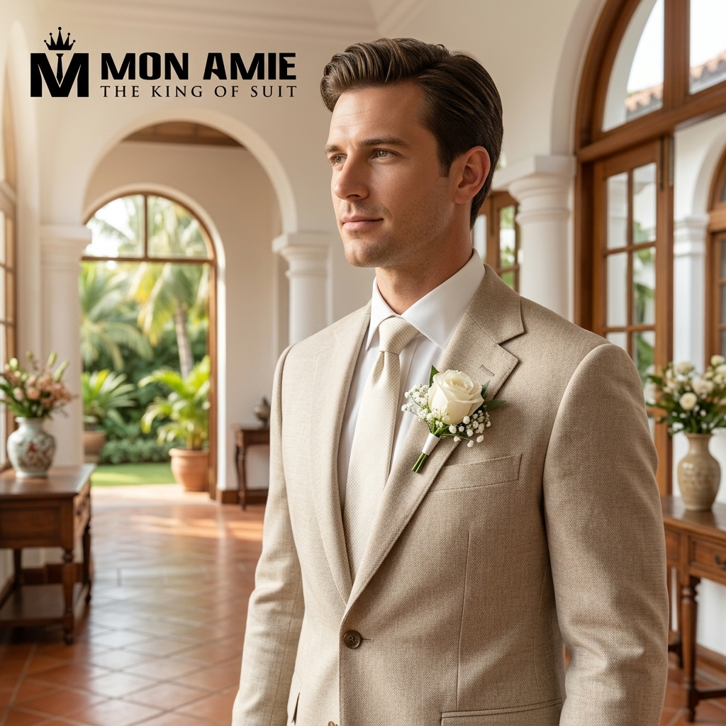 suit tiệc cưới cho lễ gia tiên màu sáng