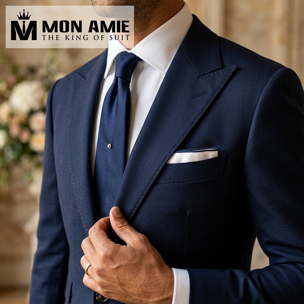 suit chú rể da ngăm màu xanh navy