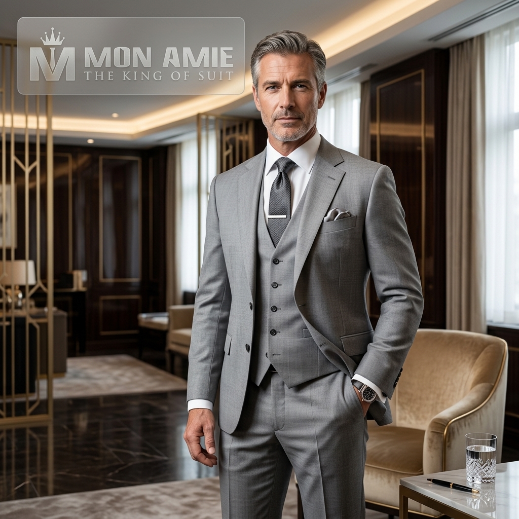 suit doanh nhân trung niên chất liệu vải merino wool cao cấp