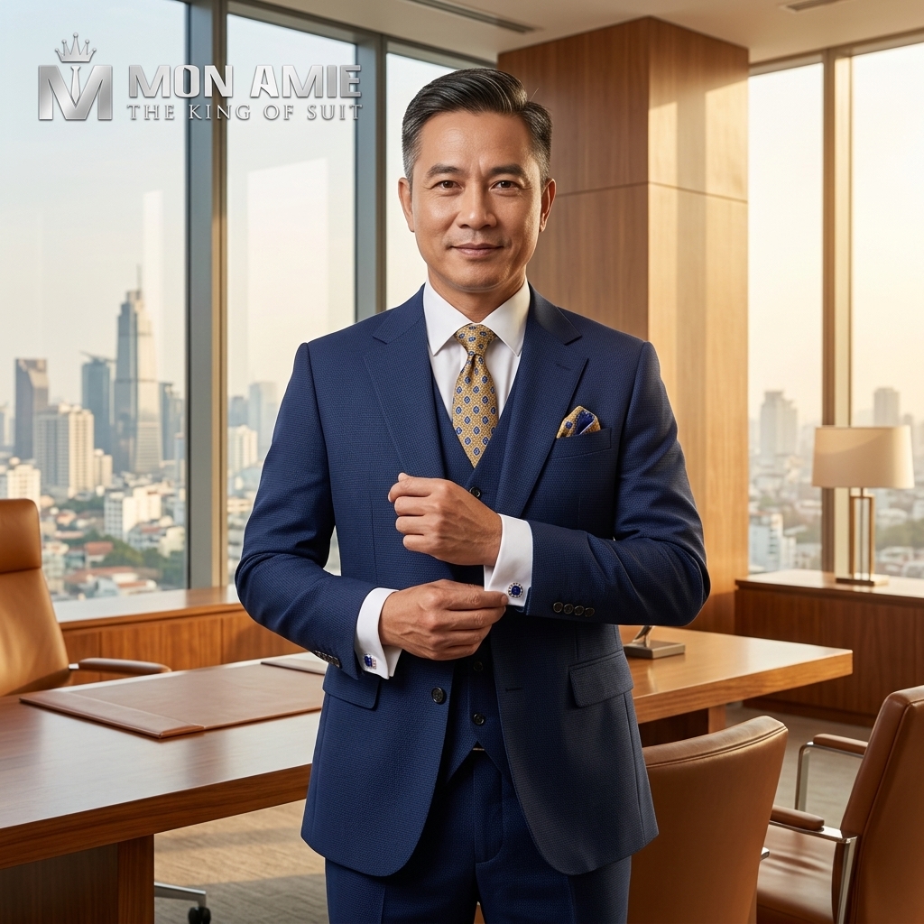 suit gặp nhà đầu tư màu xanh navy lịch lãm