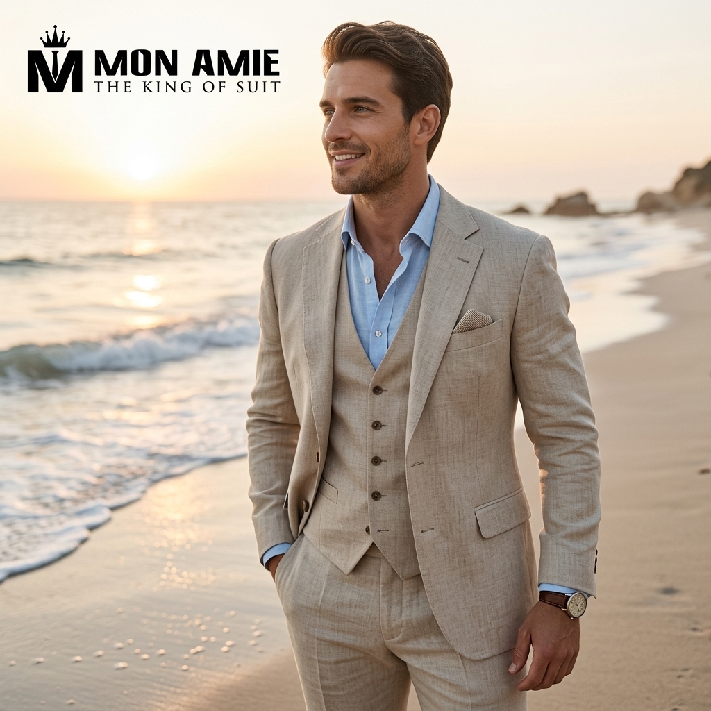 suit pre wedding phong cách linen nhẹ nhàng ngoài trời