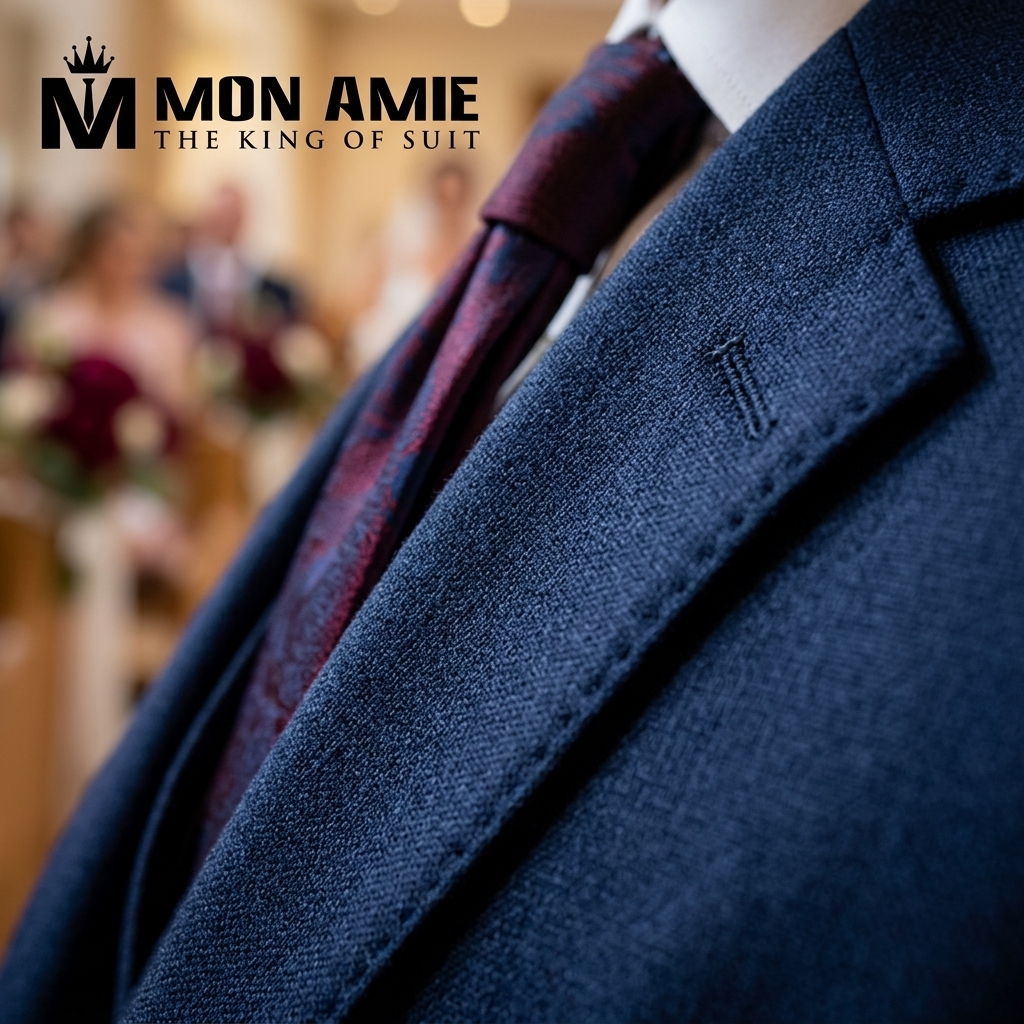 chi tiết vải và đường may suit cưới truyền thống