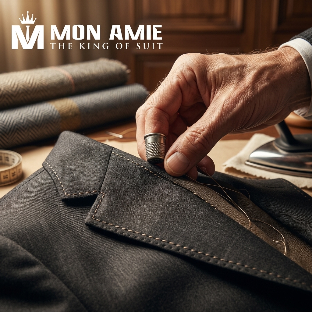 cận cảnh đường may bộ suit chụp profile CEO